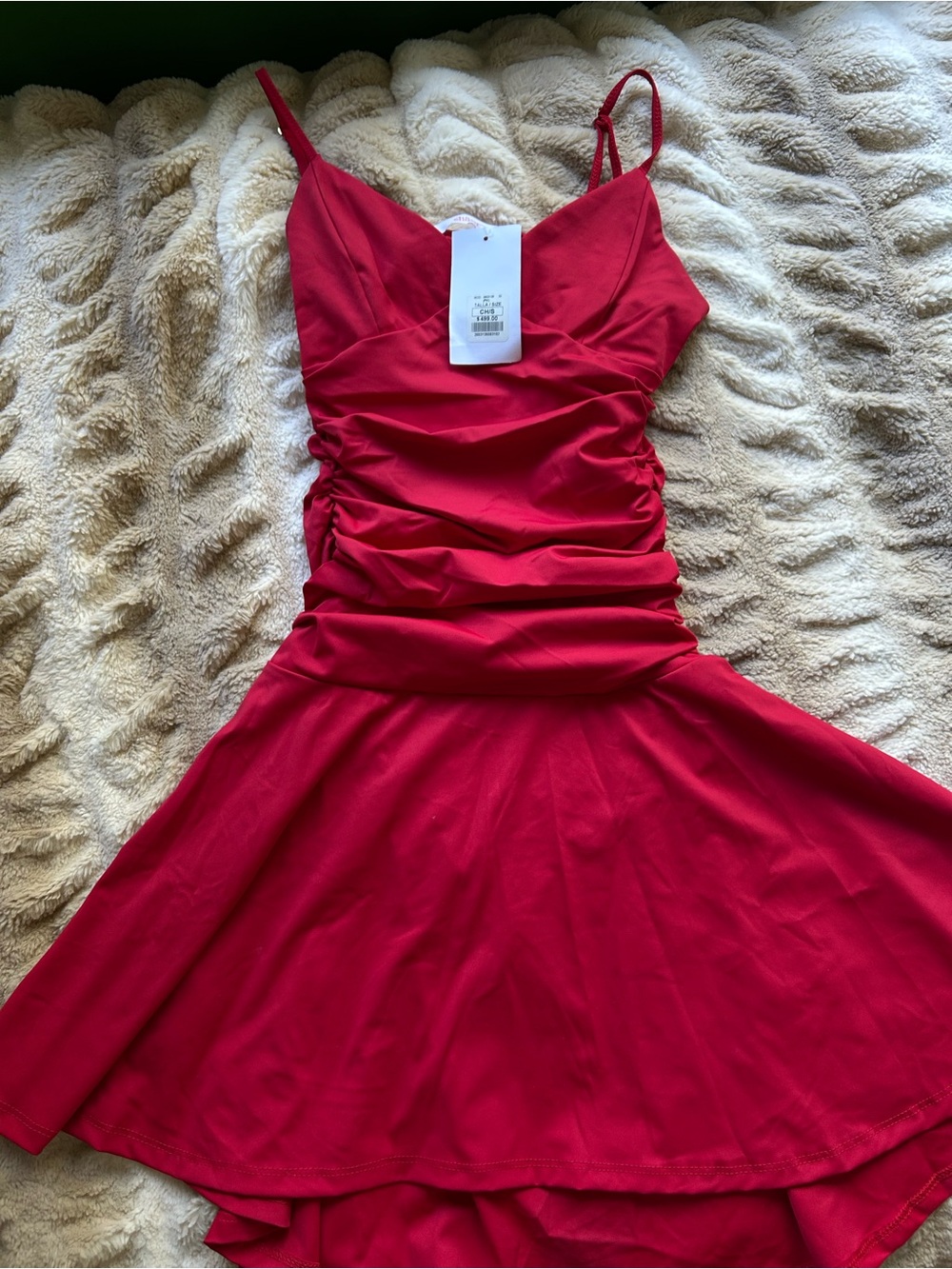 Shasa Red Ruched Mini Dress with Spaghetti Straps